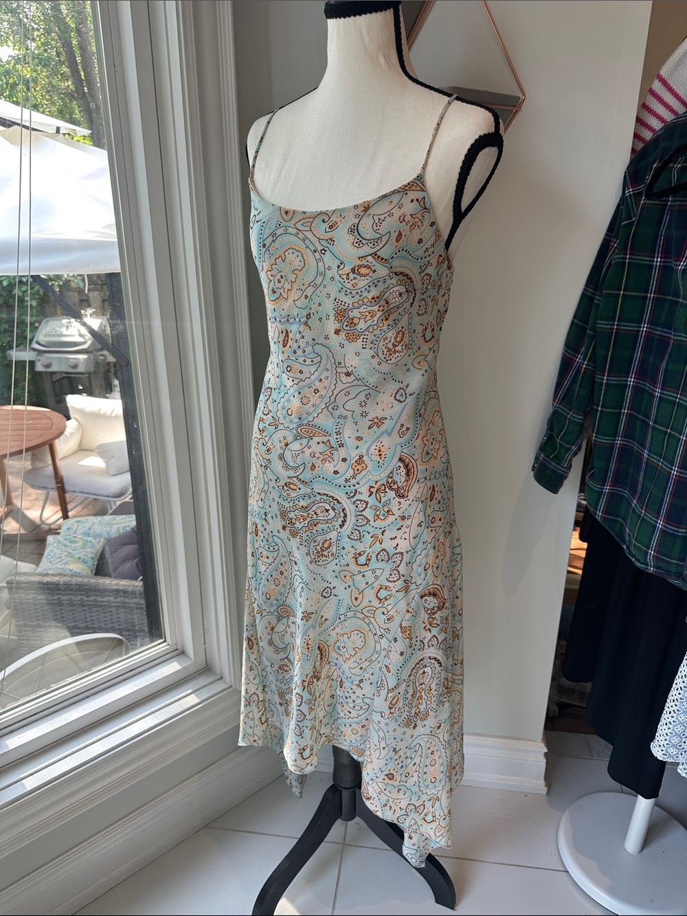 VINTAGE Y2K Fairweather Light Blue Tan Paisley Slip Dress Fits like a Medium
